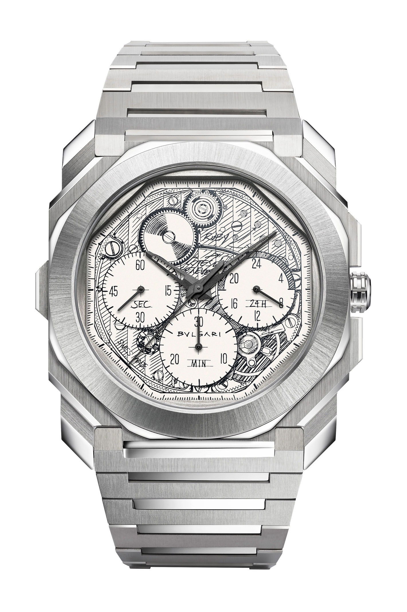 Bvlgari Octo Finissimo Chronograph GMT BVL 318 Sketch luxury timepiece - detailed view