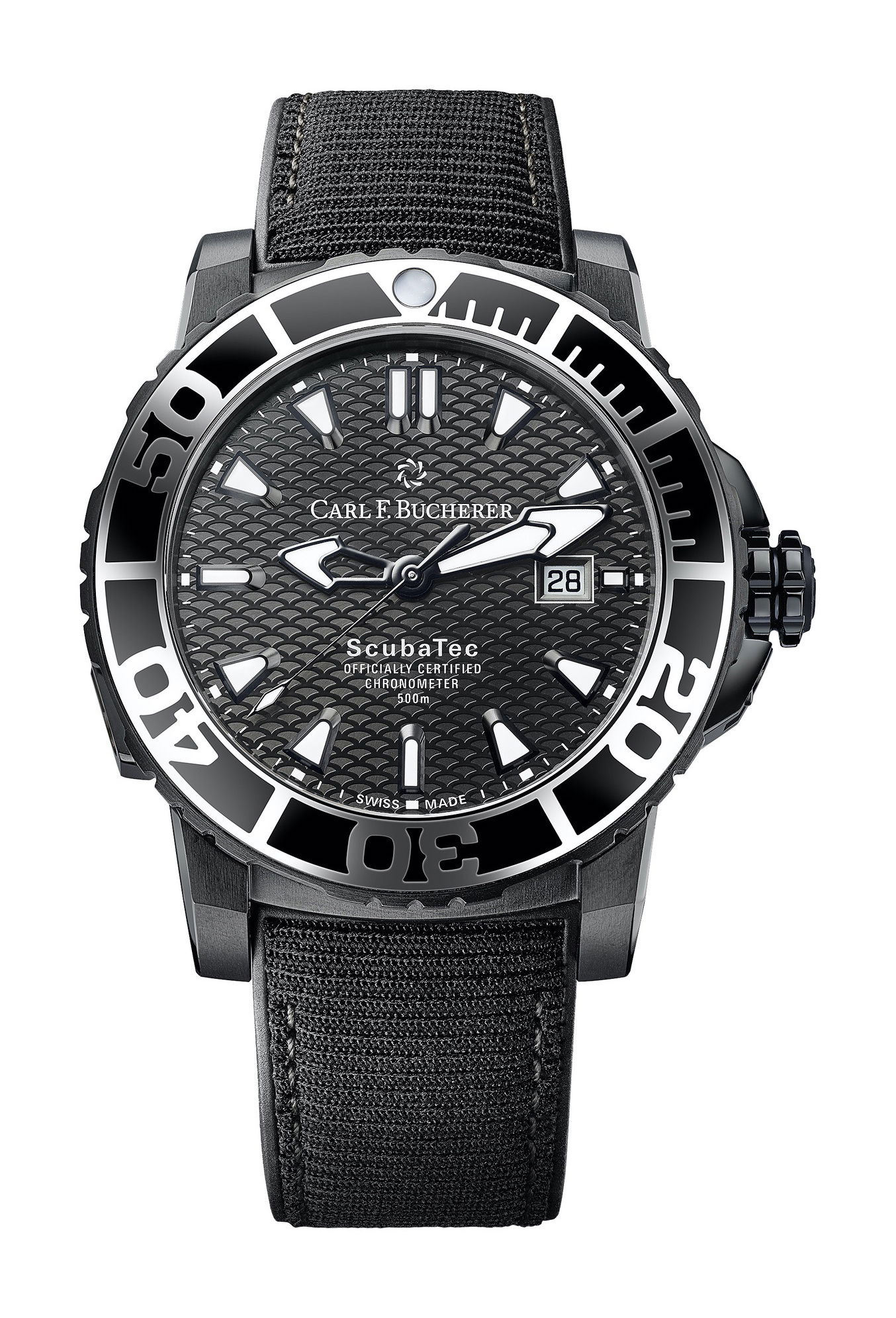 Carl F. Bucherer Patravi ScubaTec Black luxury timepiece - detailed view