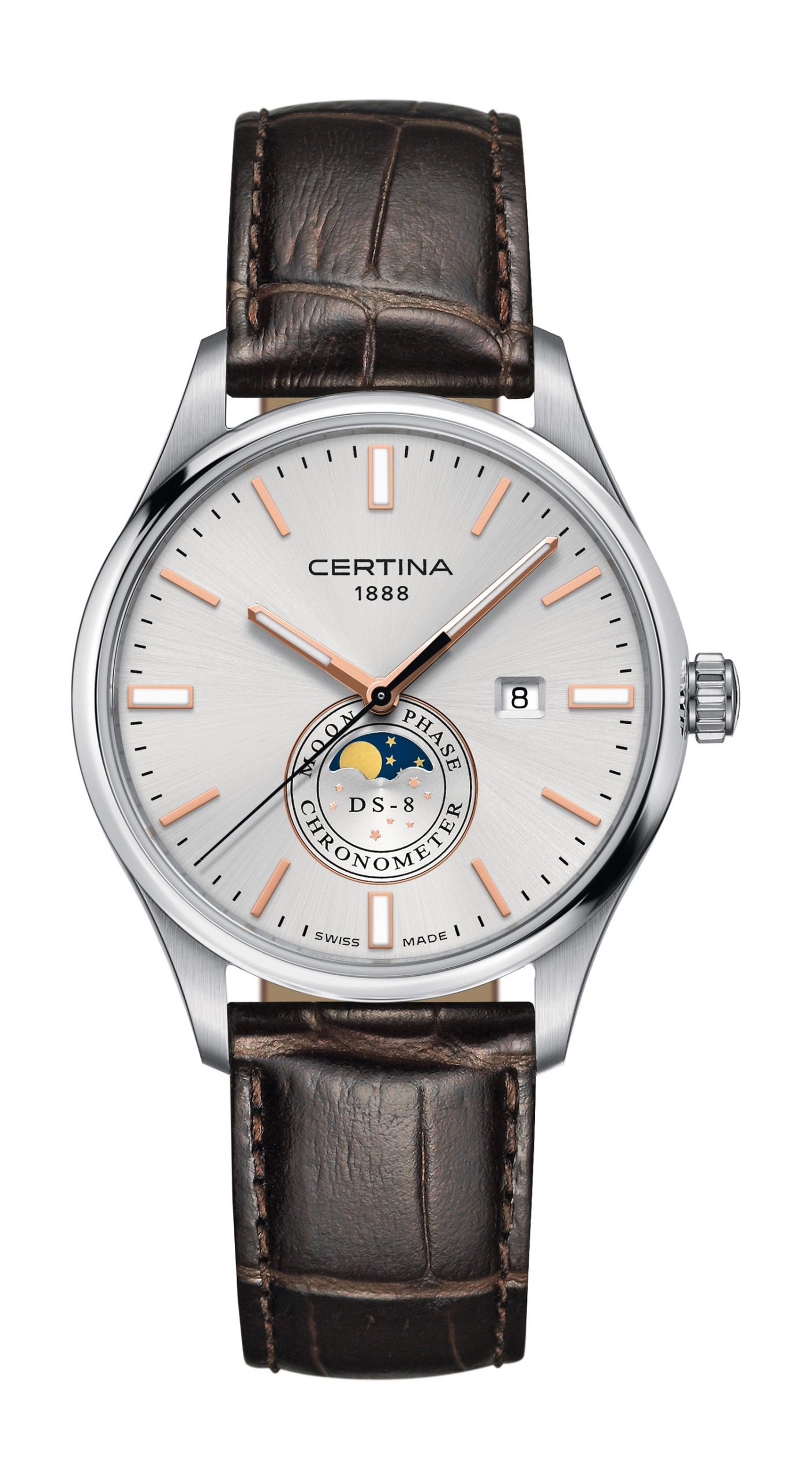Certina DS-8 Moon Phase luxury timepiece - detailed view