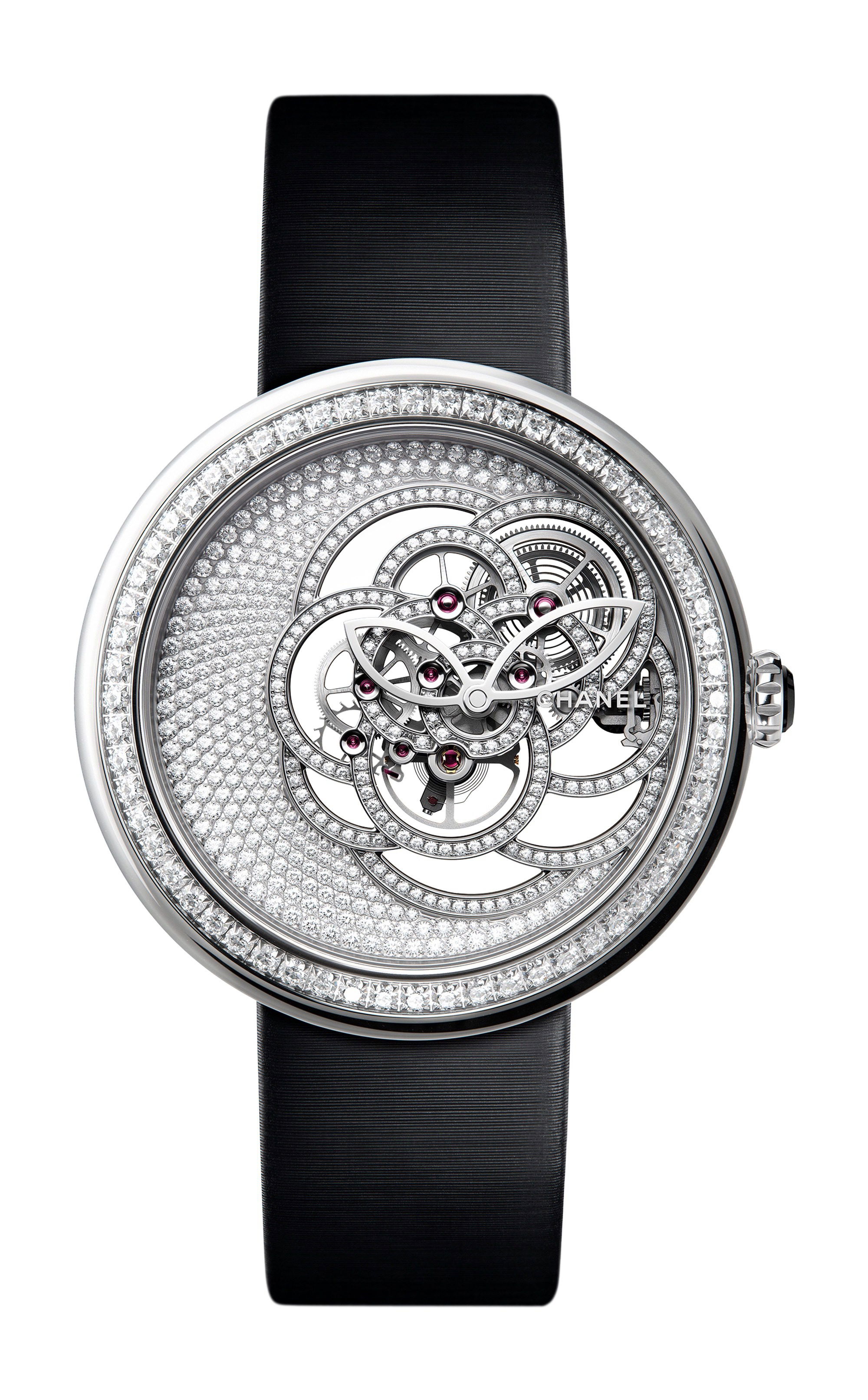 Chanel Mademoiselle Privé Camélia Skeleton Watch luxury timepiece - detailed view