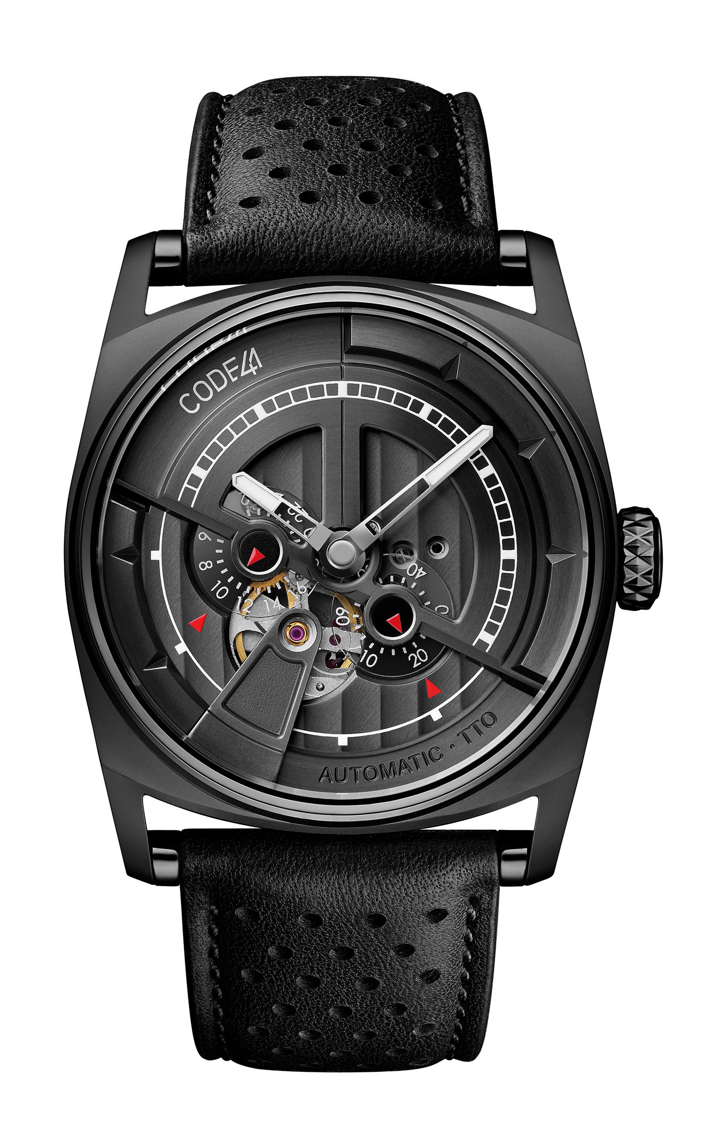 CODE41 Anomaly-01 Black PVD luxury timepiece - detailed view