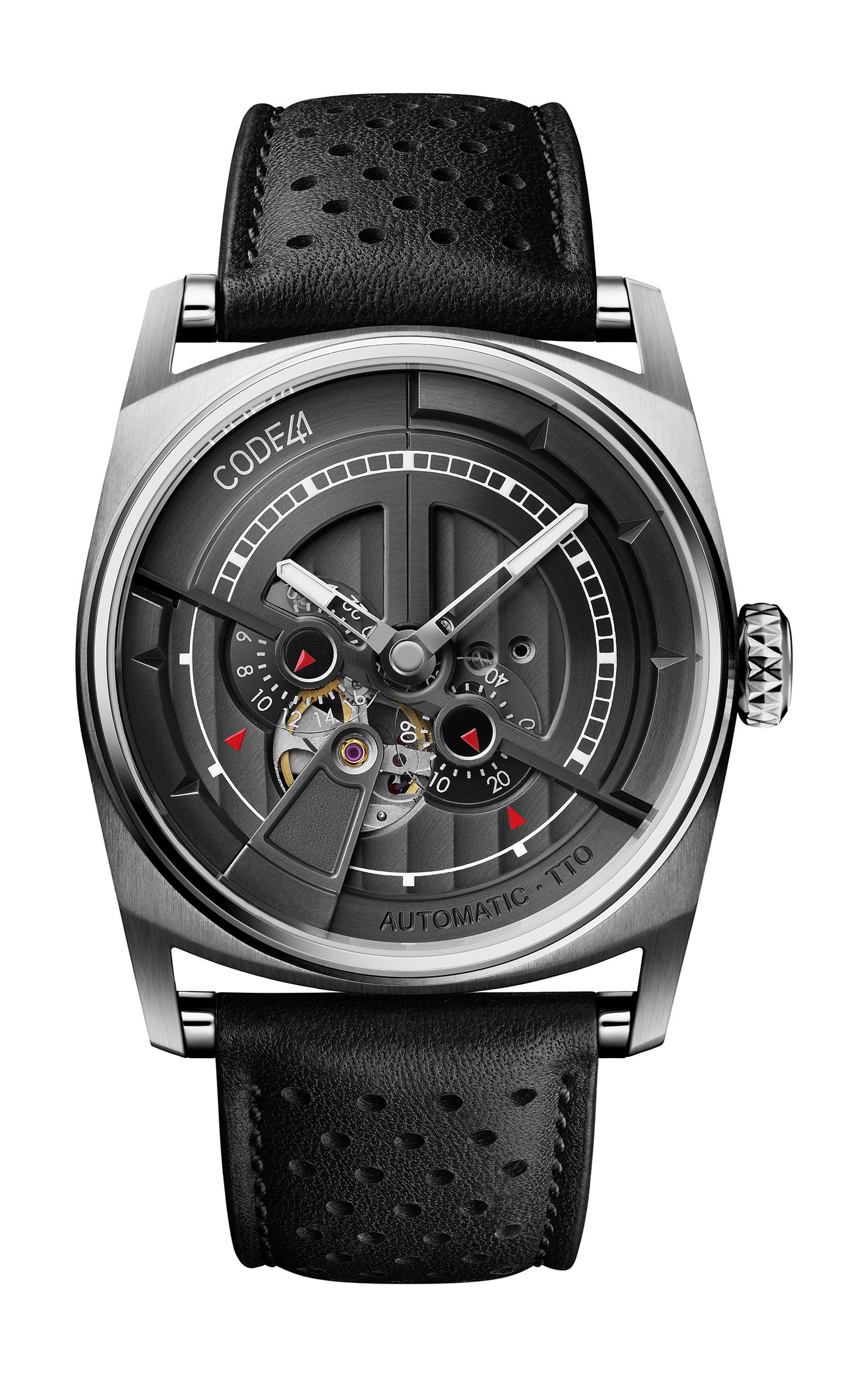 CODE41 Anomaly-01 Steel, Black Dial luxury timepiece - detailed view
