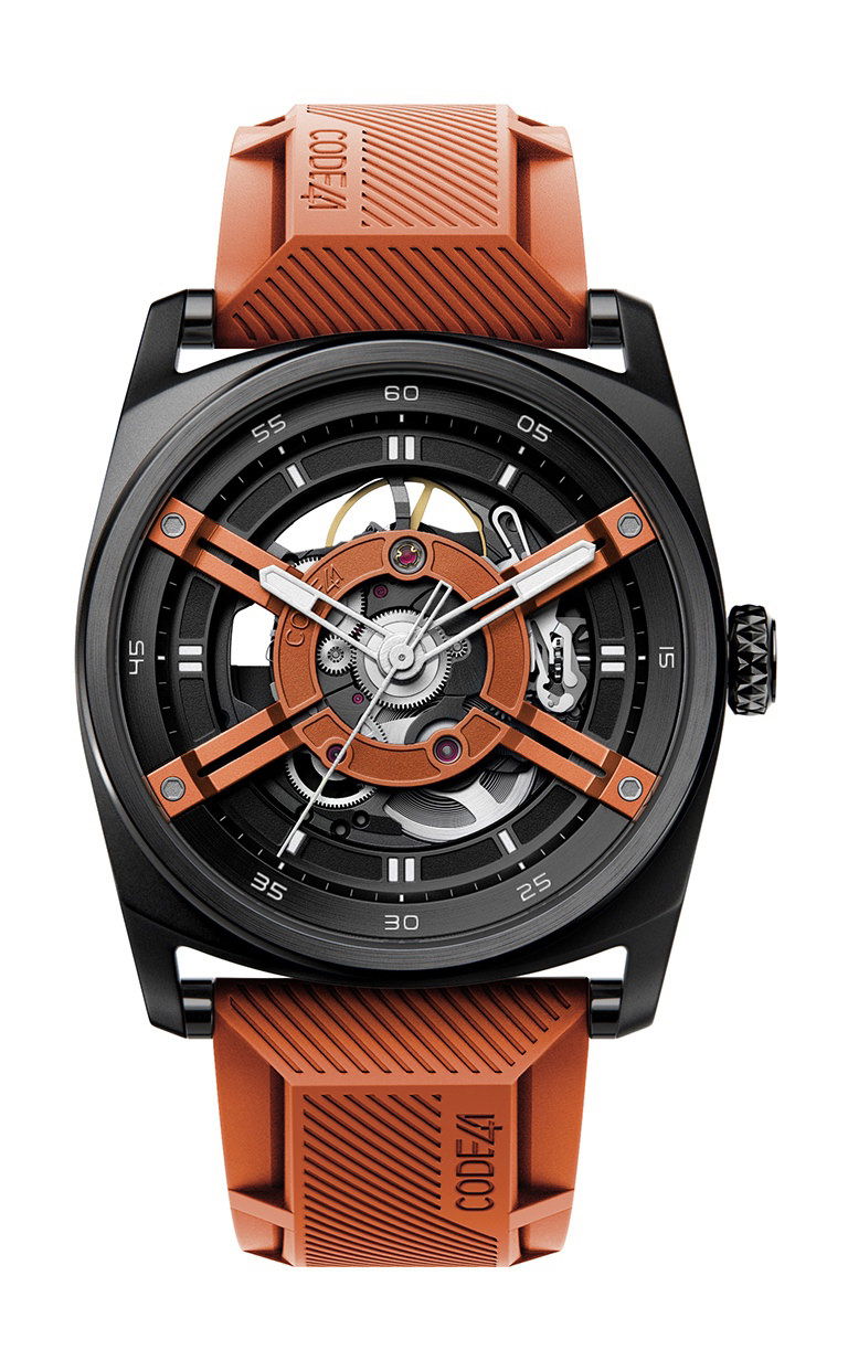 CODE41 ANOMALY-T4 Black PVD Black & Orange luxury timepiece - detailed view
