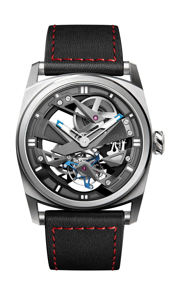 CODE41 T360 Tourbillon NativeDNA Black & Blue luxury timepiece - detailed view