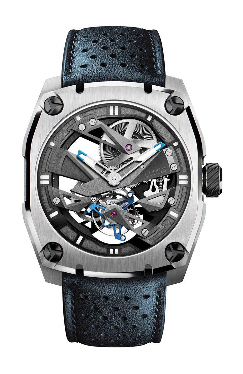 CODE41 T360 Tourbillon Stratom Black & Blue luxury timepiece - detailed view