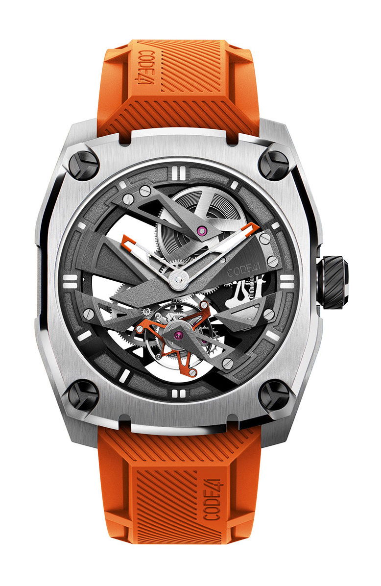 CODE41 T360 Tourbillon Stratom Black & Orange luxury timepiece - detailed view