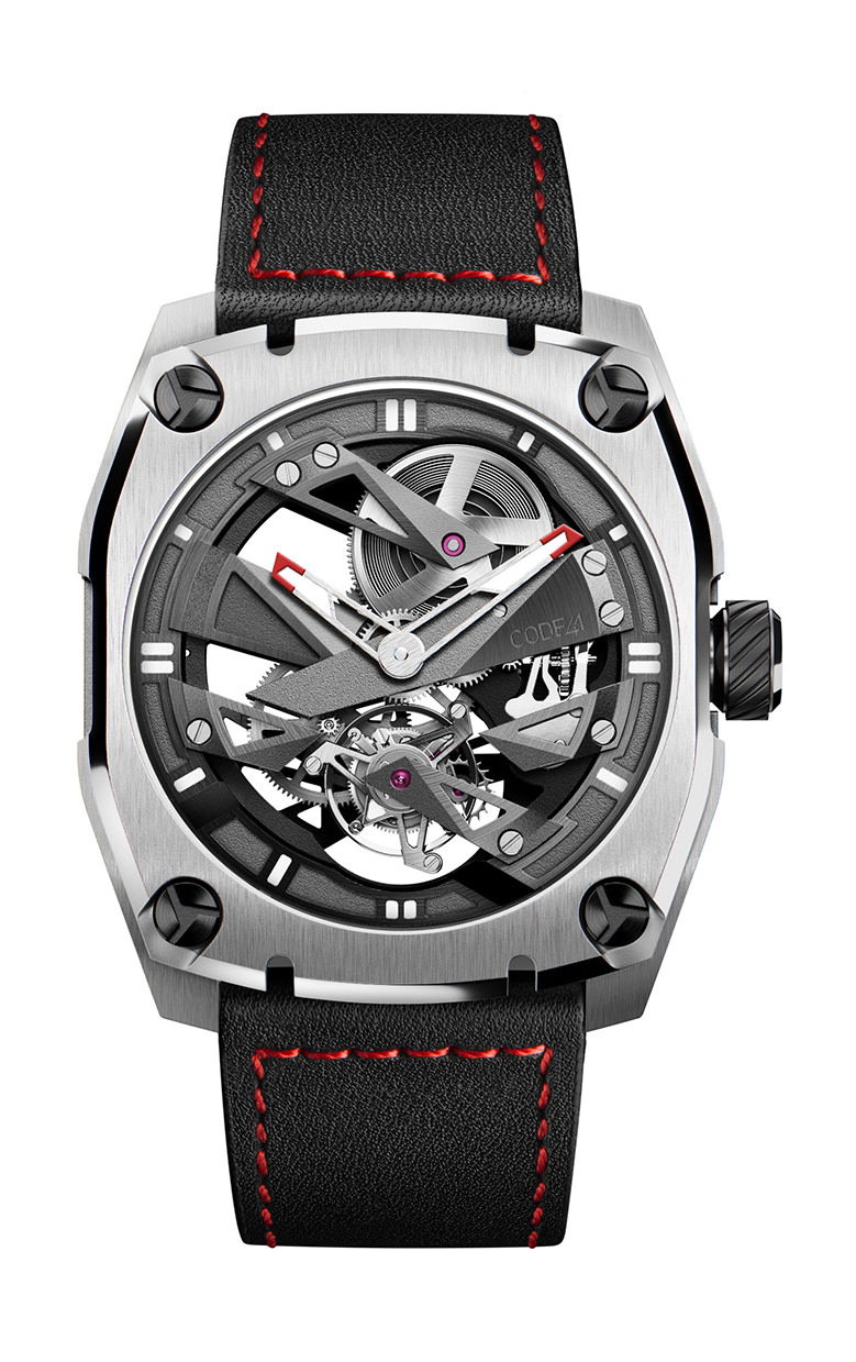 CODE41 T360 Tourbillon Stratom Black & Red luxury timepiece - detailed view