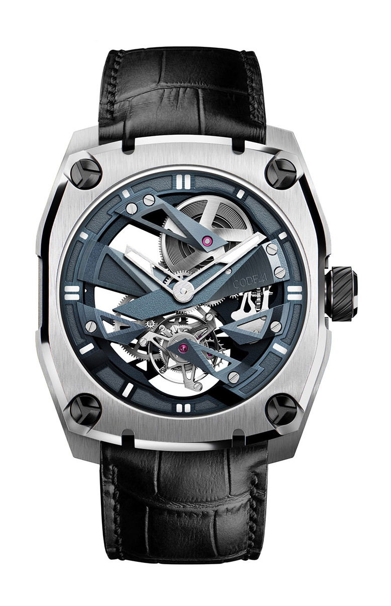 CODE41 T360 Tourbillon Stratom Blue, Grey & White luxury timepiece - detailed view