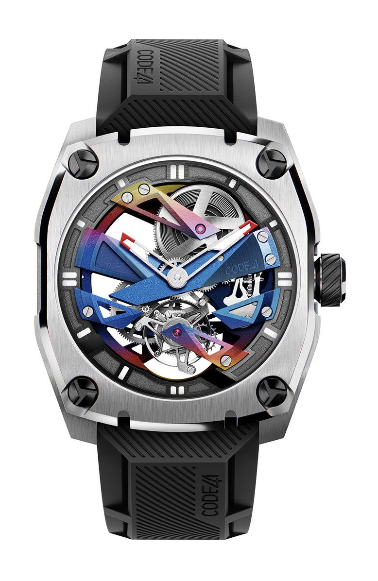CODE41 T360 Tourbillon Stratom Rainbow & Red luxury timepiece - detailed view