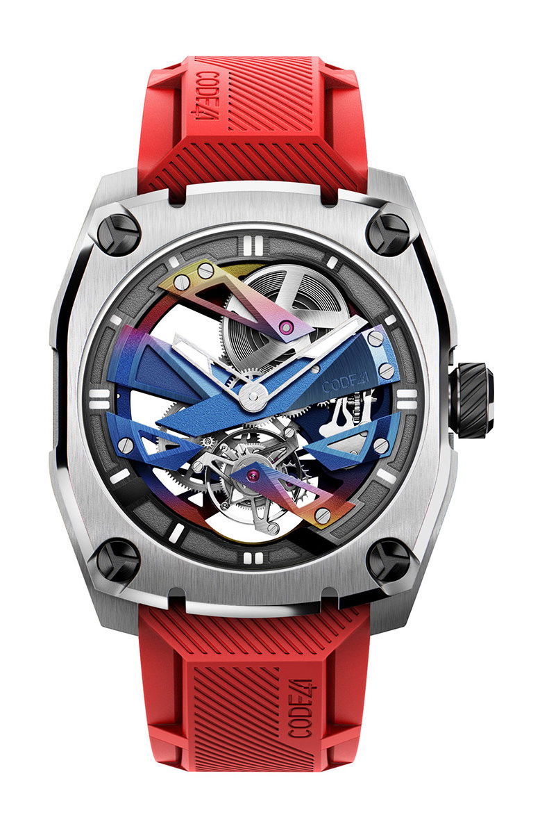 CODE41 T360 Tourbillon Stratom Rainbow & White luxury timepiece - detailed view