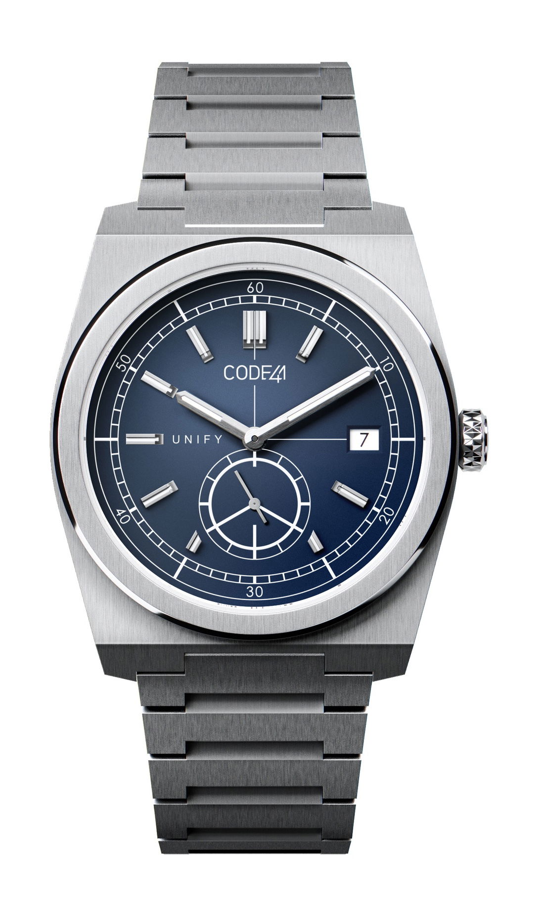 CODE41 UNIFY Small Seconds Quartz Blue Anthracite luxury timepiece - detailed view