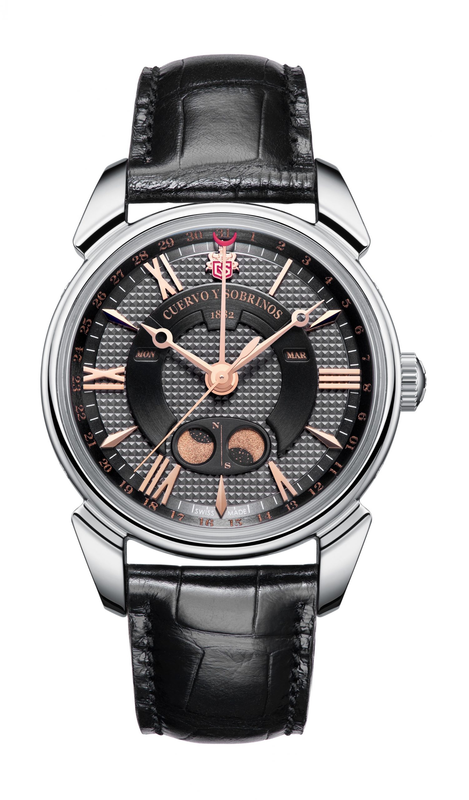 Cuervo y Sobrinos Historiador Doble Luna luxury timepiece - detailed view