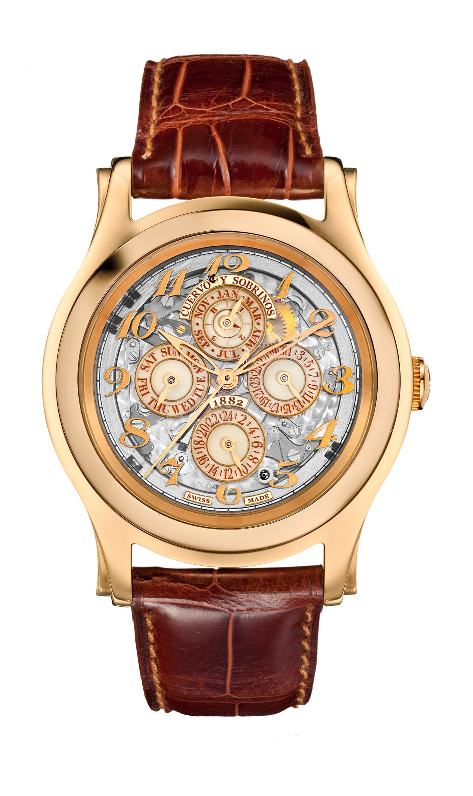 Cuervo y Sobrinos Robusto Perpetual GMT luxury timepiece - detailed view