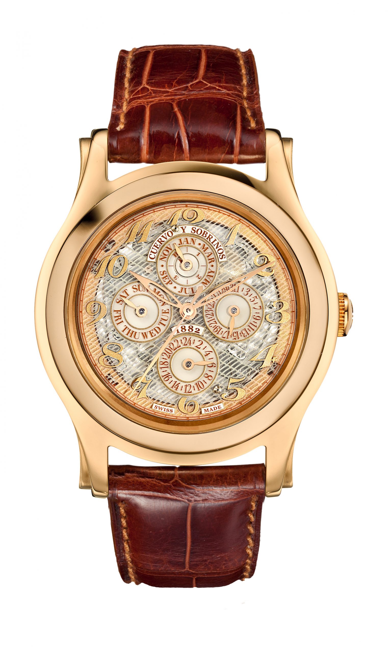 Cuervo y Sobrinos Robusto Perpetual GMT luxury timepiece - detailed view