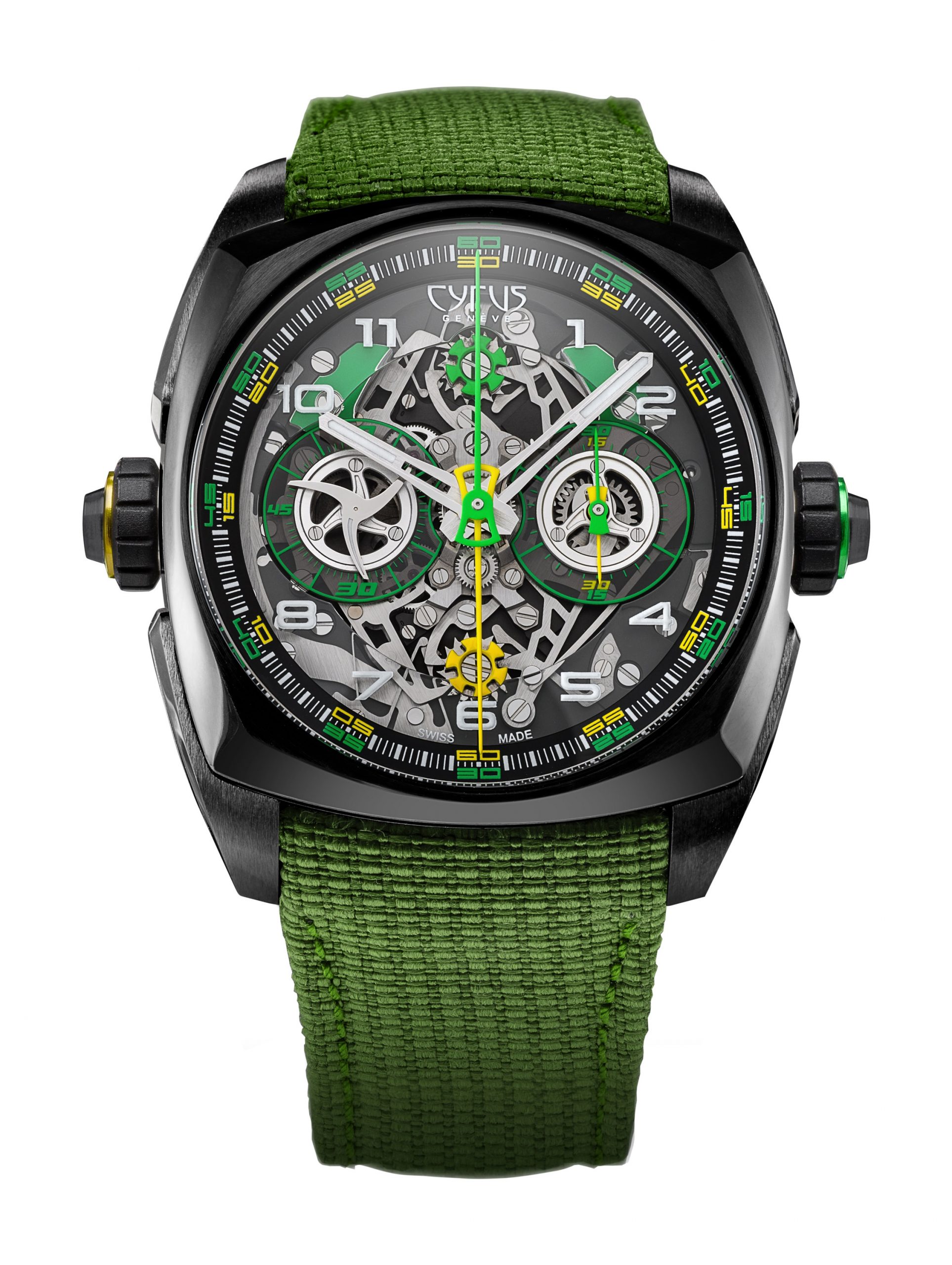 Cyrus Klepcys DICE Lime Black DLC Titanium luxury timepiece - detailed view