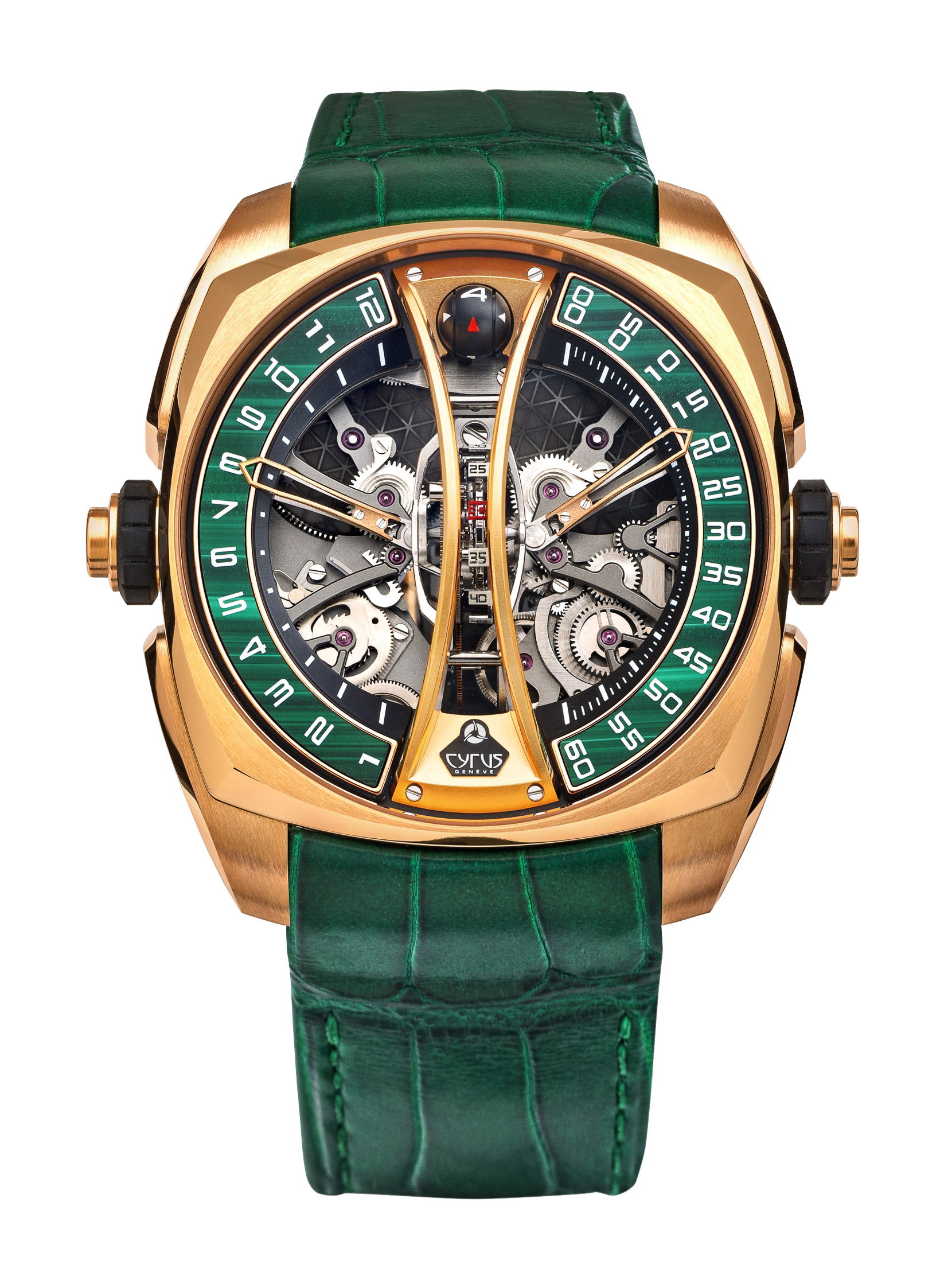 Cyrus Klepcys Vertical Skeleton Tourbillon Malachite luxury timepiece - detailed view