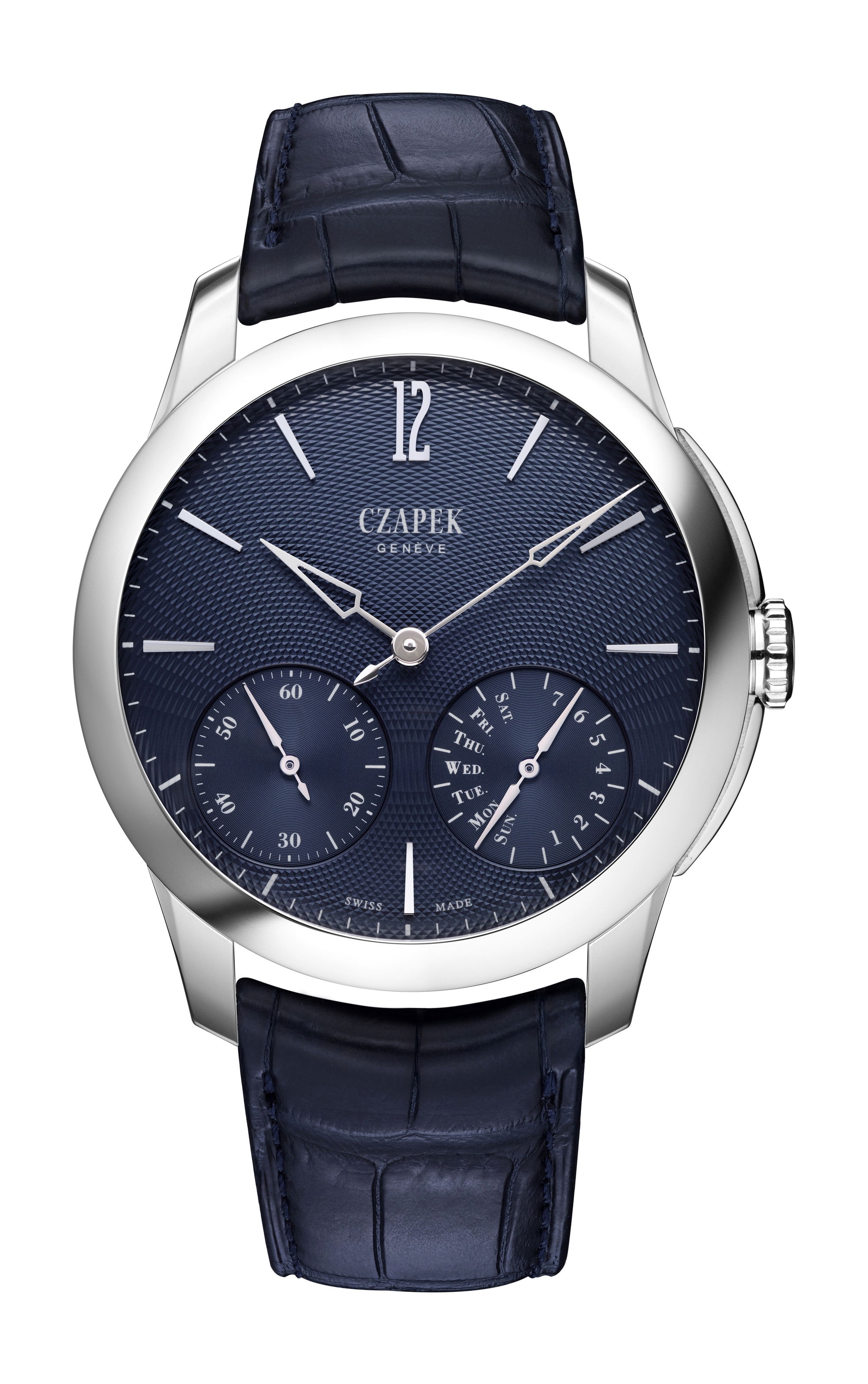 Czapek Quai des Bergues Guilloché Richochet – Aqua Blue luxury timepiece - detailed view