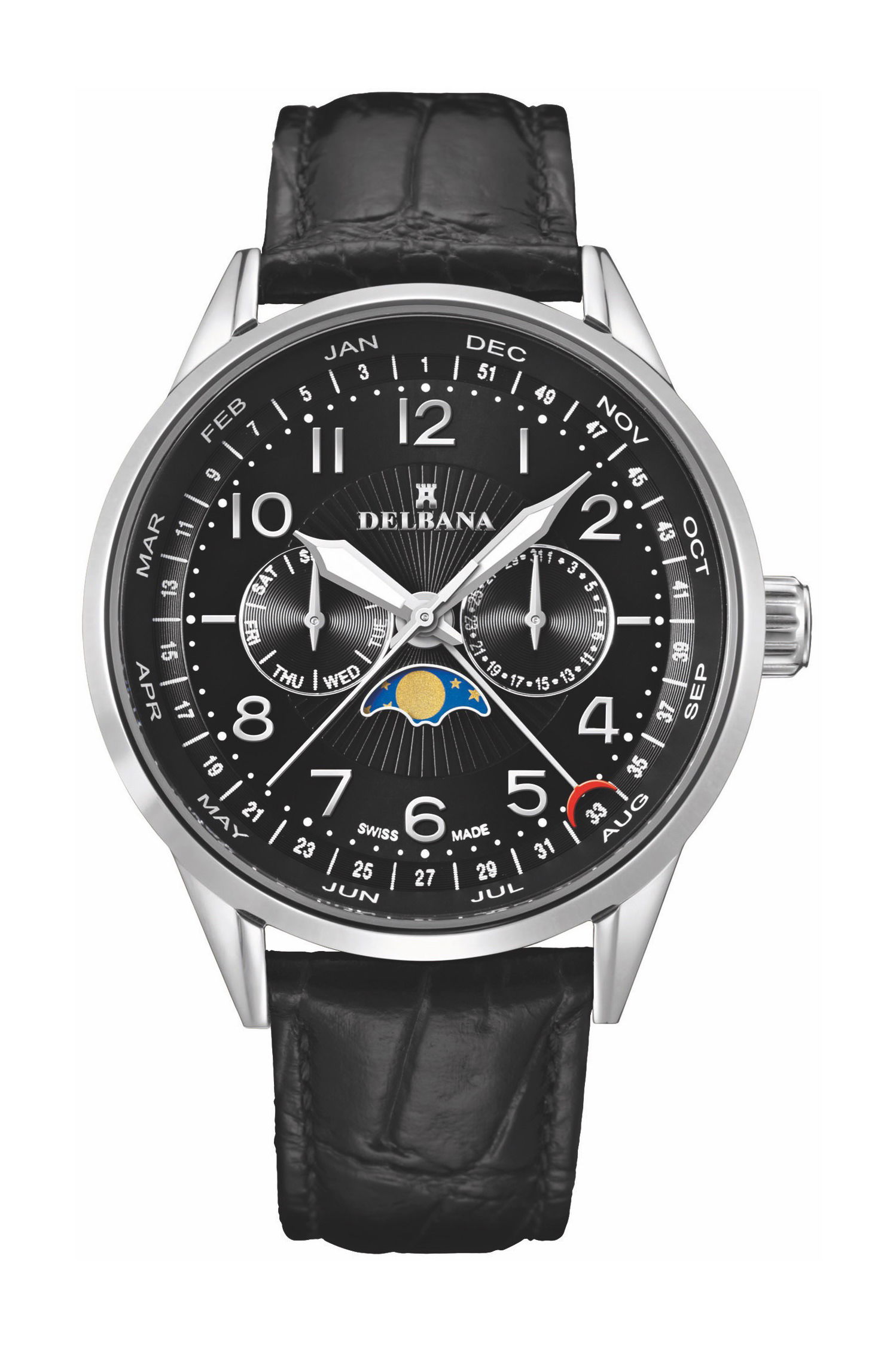 Delbana Retro Moonphase luxury timepiece - detailed view