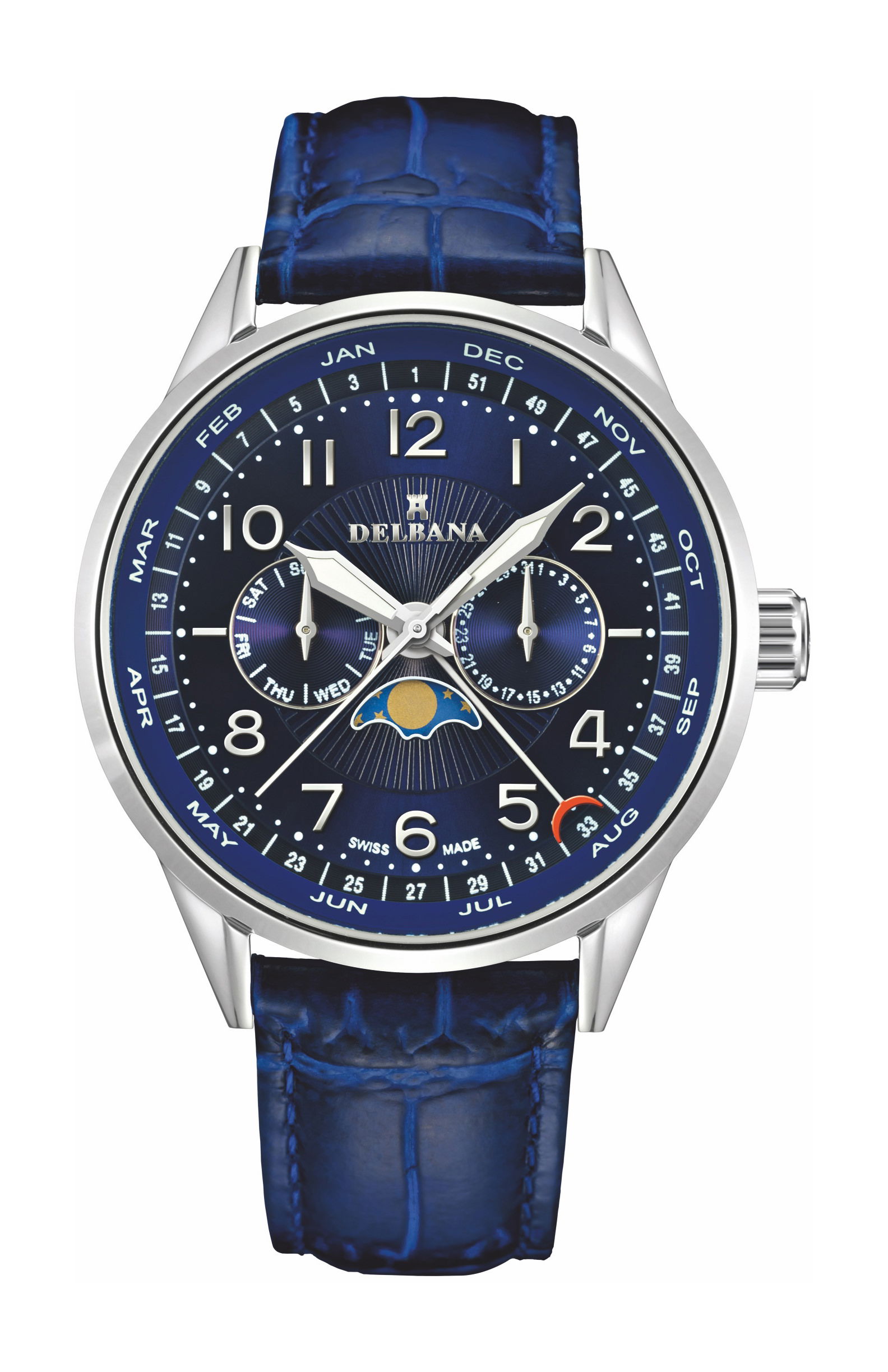 Delbana Retro Moonphase luxury timepiece - detailed view