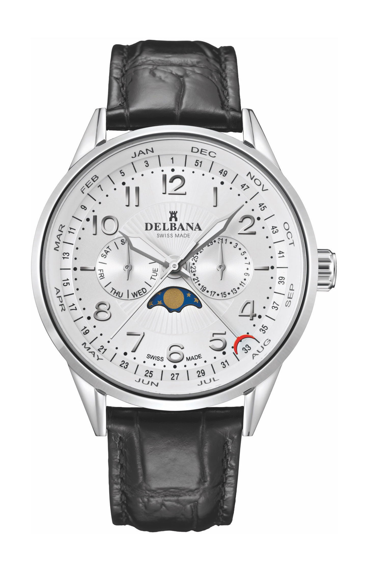 Delbana Retro Moonphase luxury timepiece - detailed view