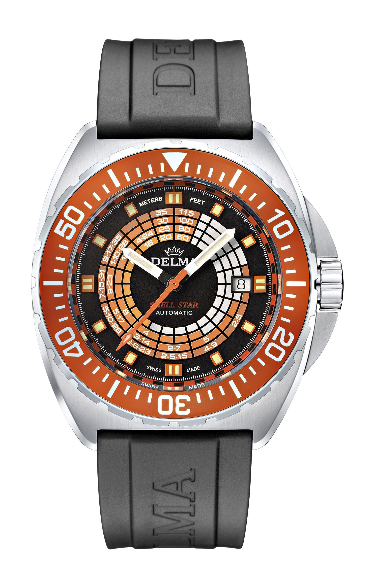 Delma Shell Star Decompression Timer luxury timepiece - detailed view
