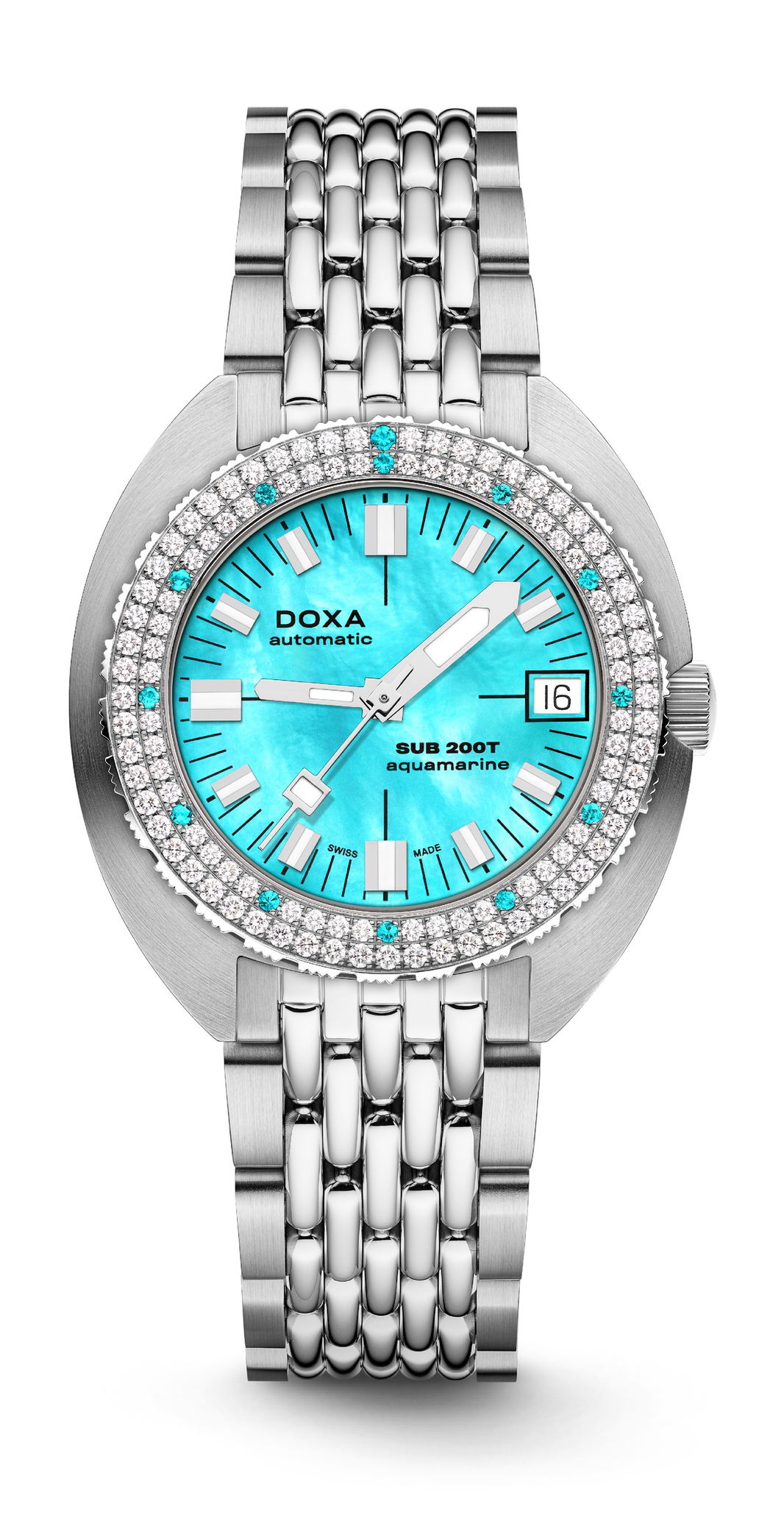 Doxa SUB 200T Diamonds Aquamarine luxury timepiece - detailed view