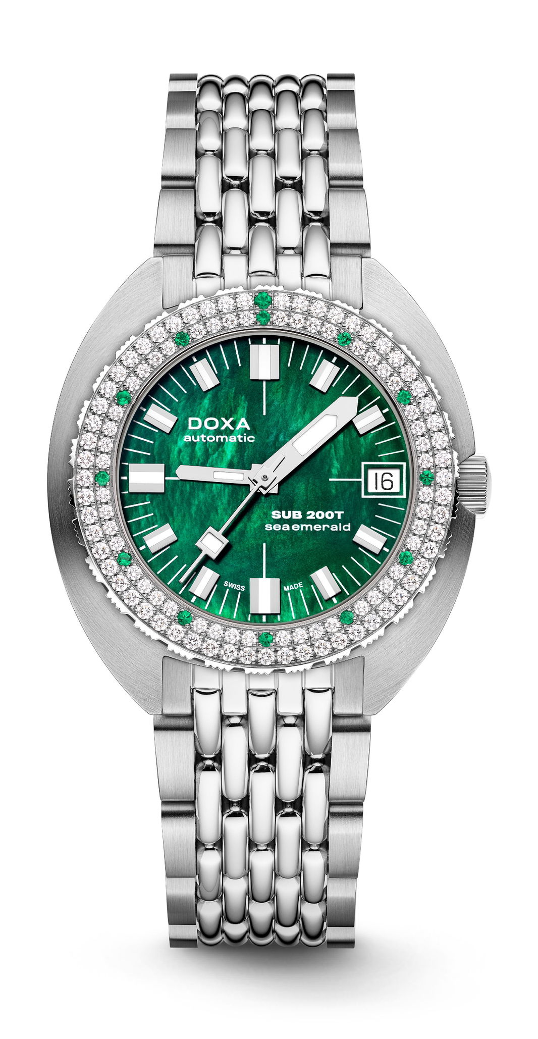Doxa SUB 200T Diamonds Sea Emerald luxury timepiece - detailed view