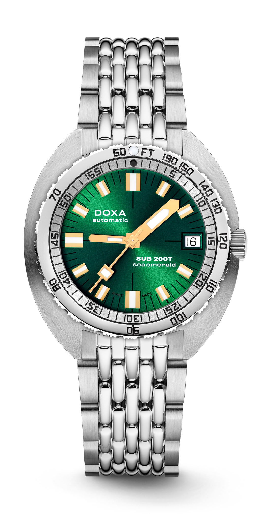 Doxa SUB 200T Sea Emerald Sunray luxury timepiece - detailed view