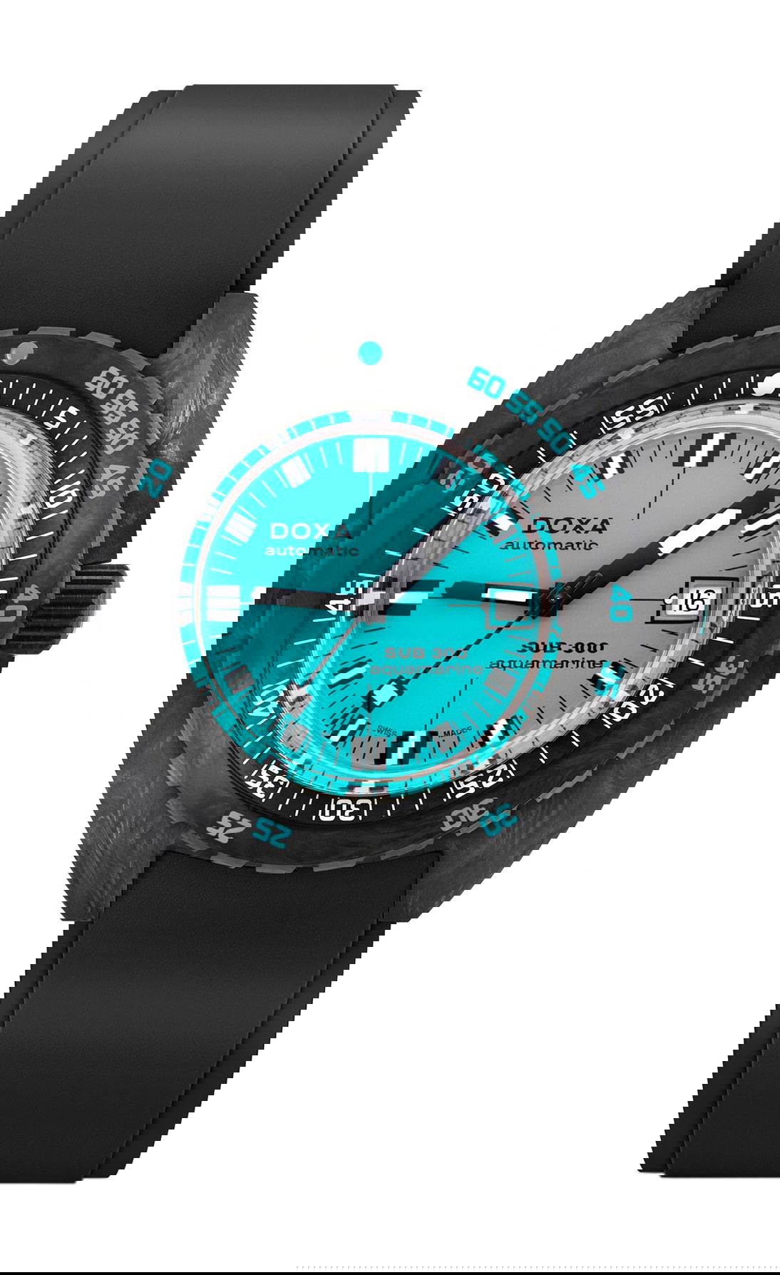 Doxa SUB 300 Carbon Aquamarine luxury timepiece - detailed view