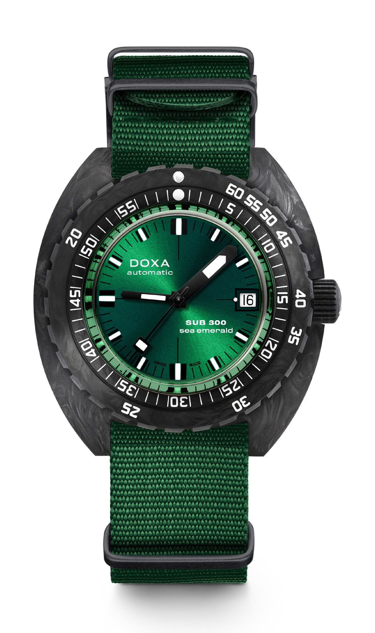 Doxa SUB 300 Carbon Sea Emerald luxury timepiece - detailed view