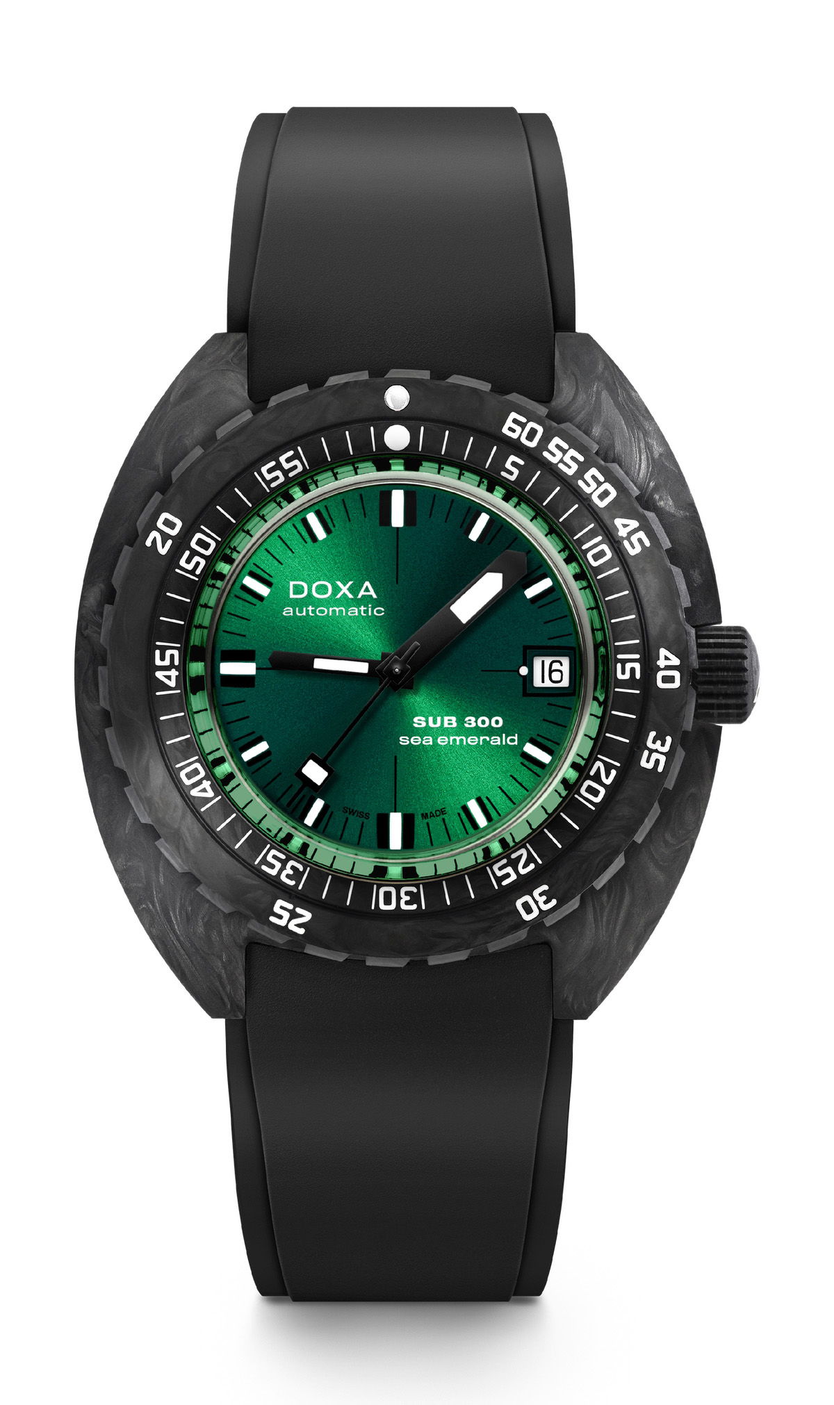 Doxa SUB 300 Carbon Sea Emerald luxury timepiece - detailed view