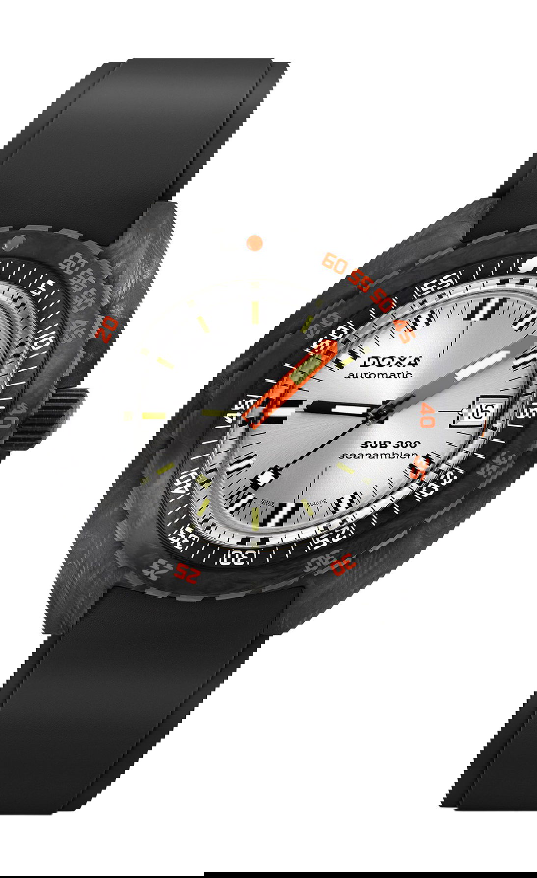 Doxa SUB 300 Carbon Searambler luxury timepiece - detailed view