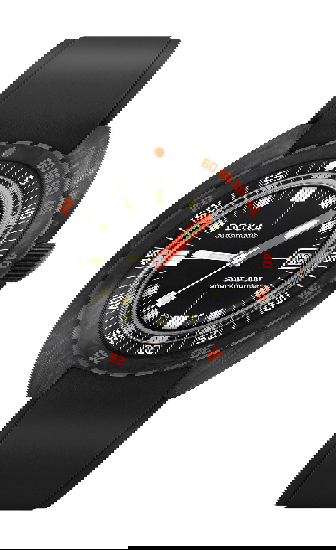 Doxa SUB 300 Carbon Sharkhunter luxury timepiece - detailed view