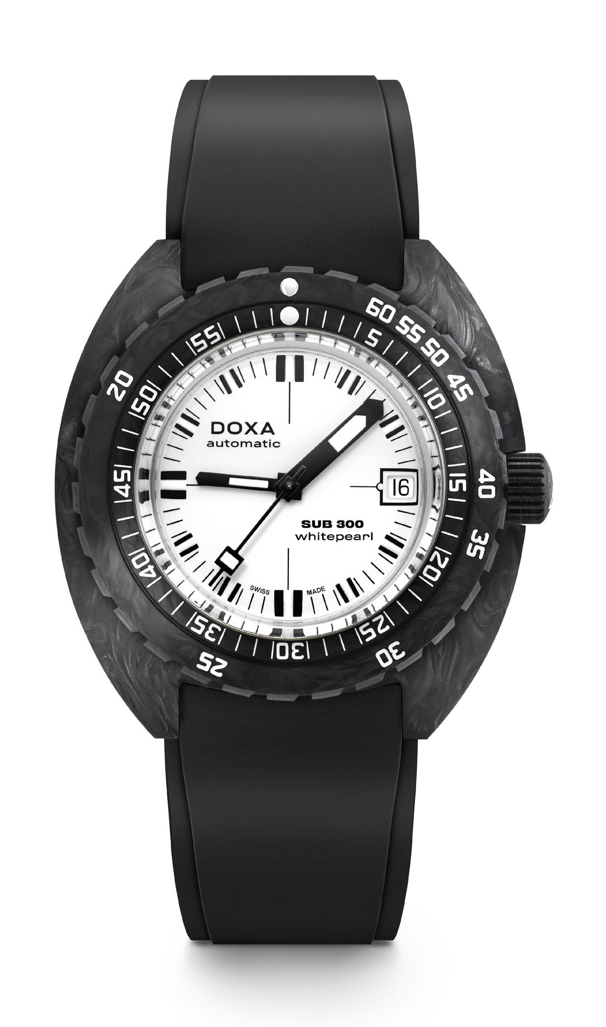 Doxa SUB 300 Carbon Whitepearl luxury timepiece - detailed view
