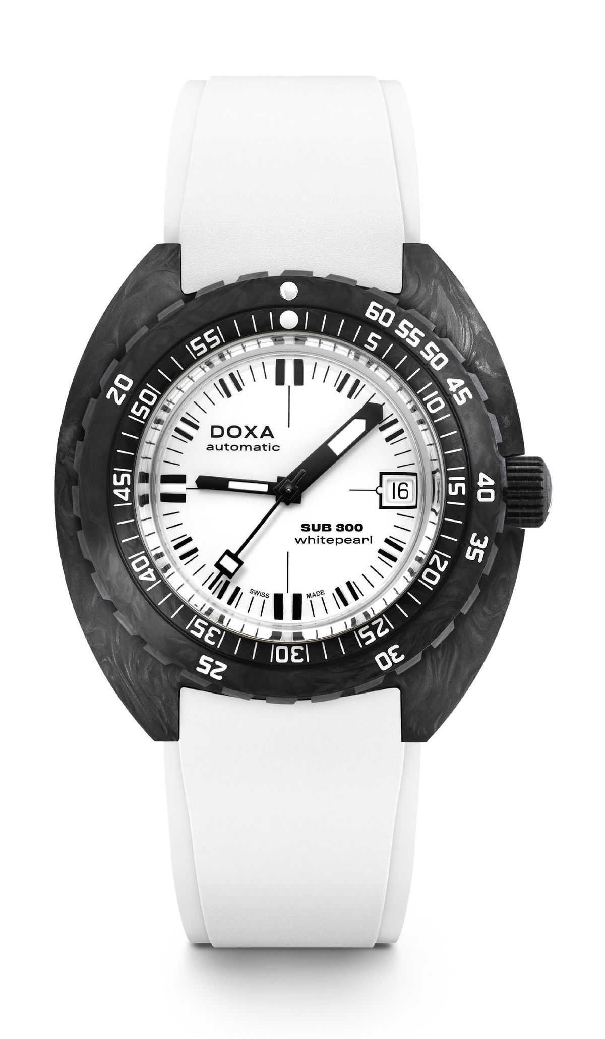Doxa SUB 300 Carbon Whitepearl luxury timepiece - detailed view