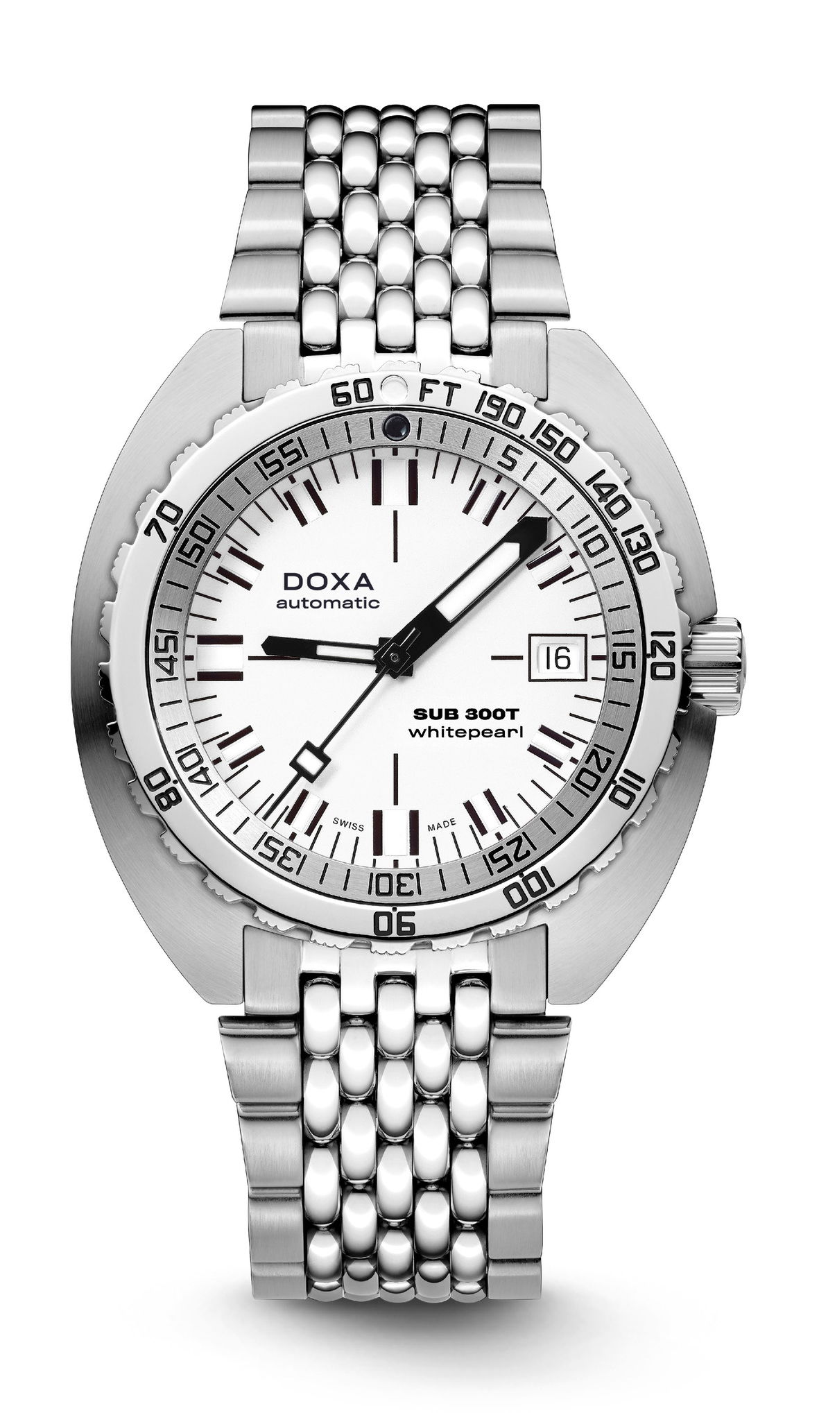 Doxa SUB 300T Whitepearl luxury timepiece - detailed view