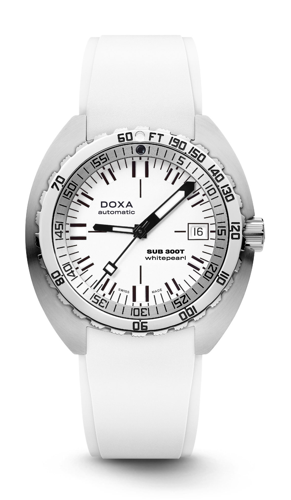 Doxa SUB 300T Whitepearl luxury timepiece - detailed view