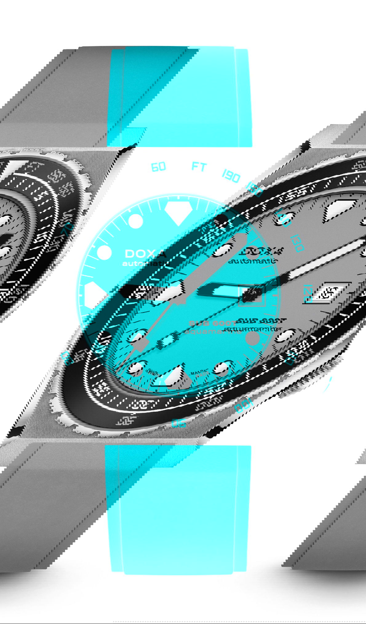 Doxa SUB 600T Aquamarine Ceramic Bezel luxury timepiece - detailed view
