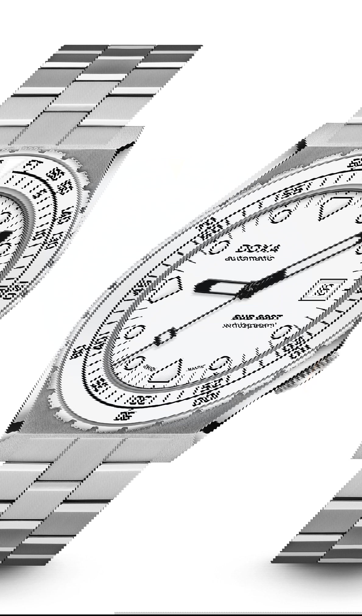 Doxa SUB 600T Whitepearl Ceramic Bezel luxury timepiece - detailed view