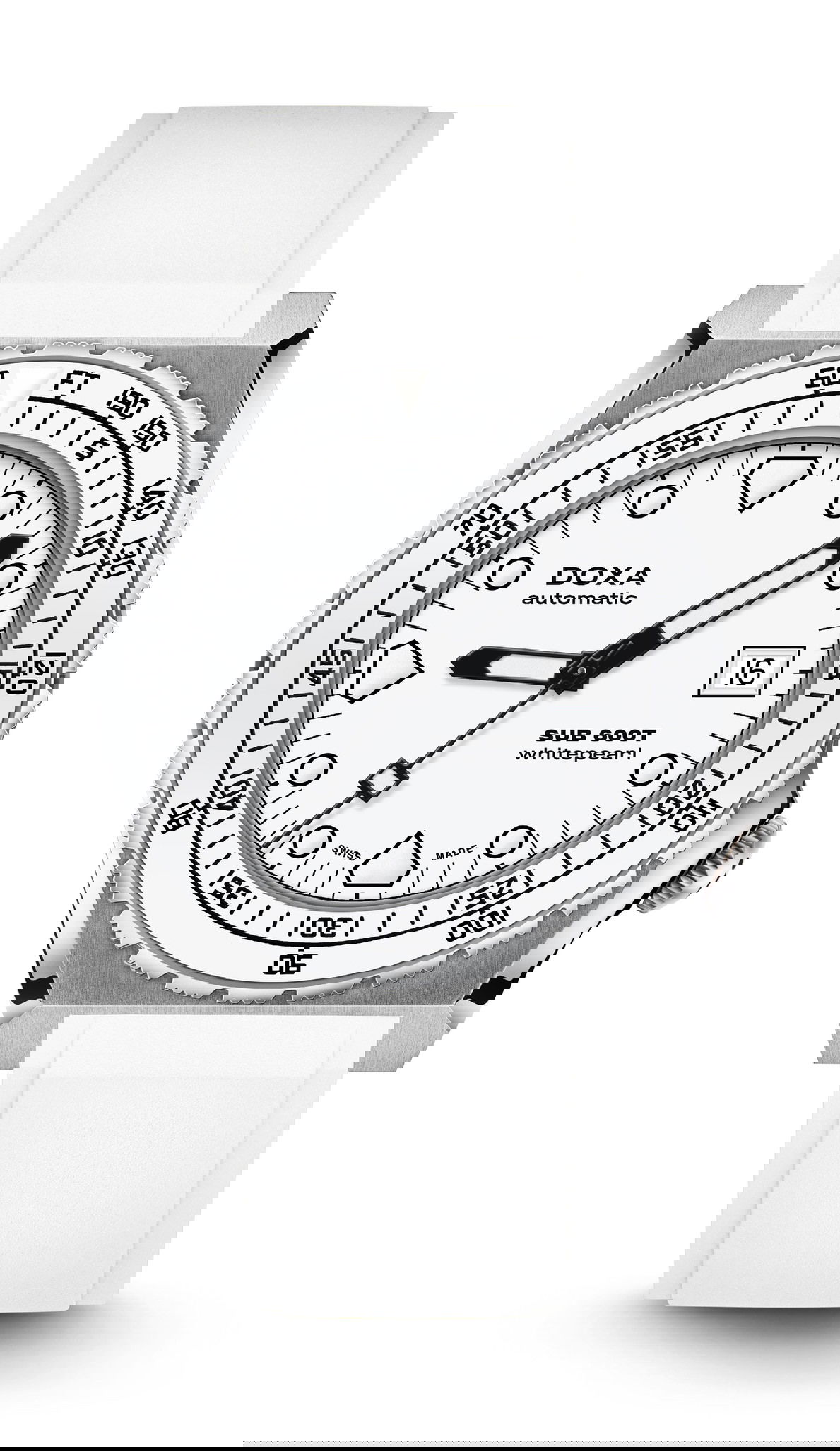 Doxa SUB 600T Whitepearl Ceramic Bezel luxury timepiece - detailed view