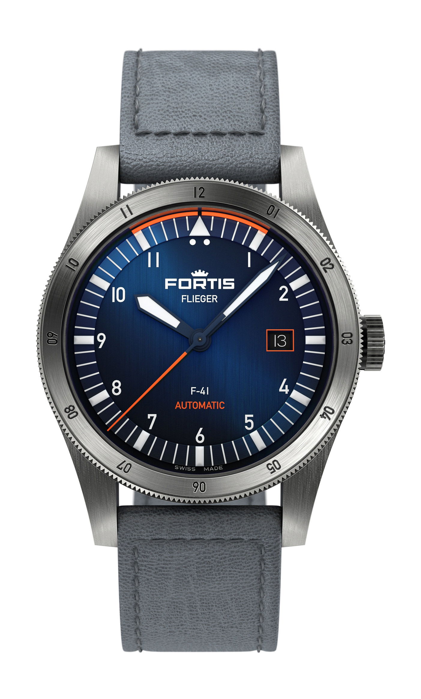 Fortis Flieger F-41 Midnight Blue luxury timepiece - detailed view