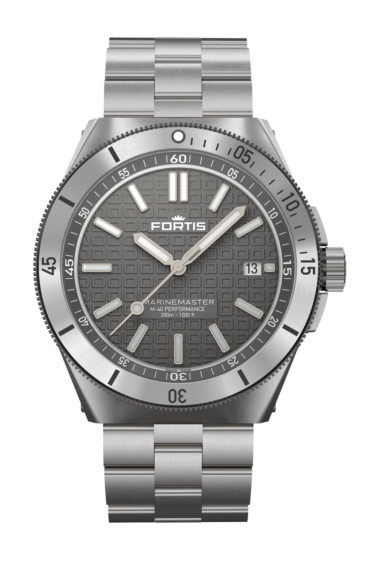 Fortis Marinemaster M-40 Rockstone Gray luxury timepiece - detailed view