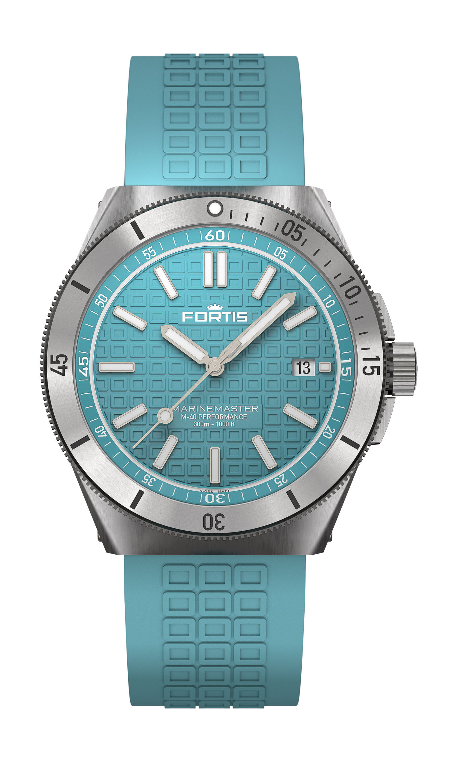 Fortis Marinemaster M-40 Serenity Blue luxury timepiece - detailed view