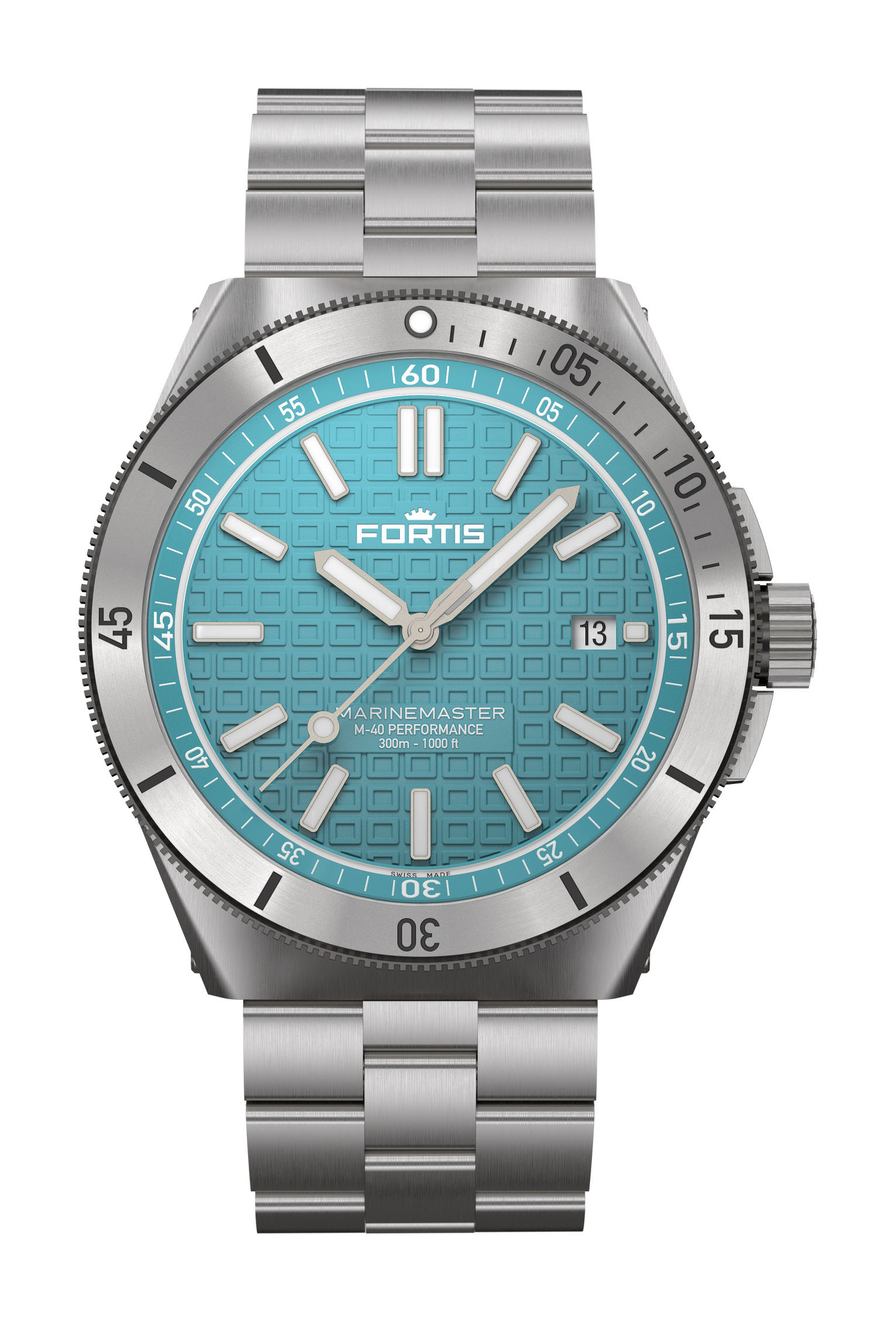 Fortis Marinemaster M-40 Serenity Blue luxury timepiece - detailed view
