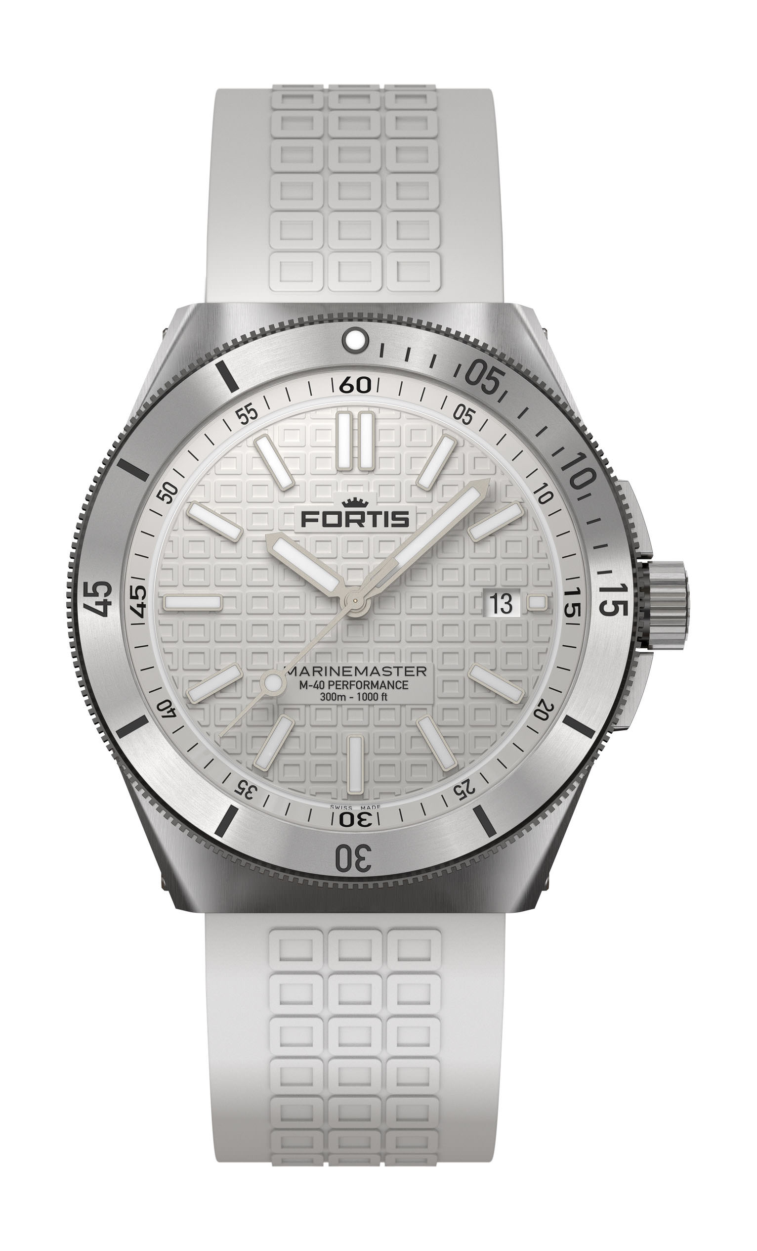 Fortis Marinemaster M-40 Snow White luxury timepiece - detailed view