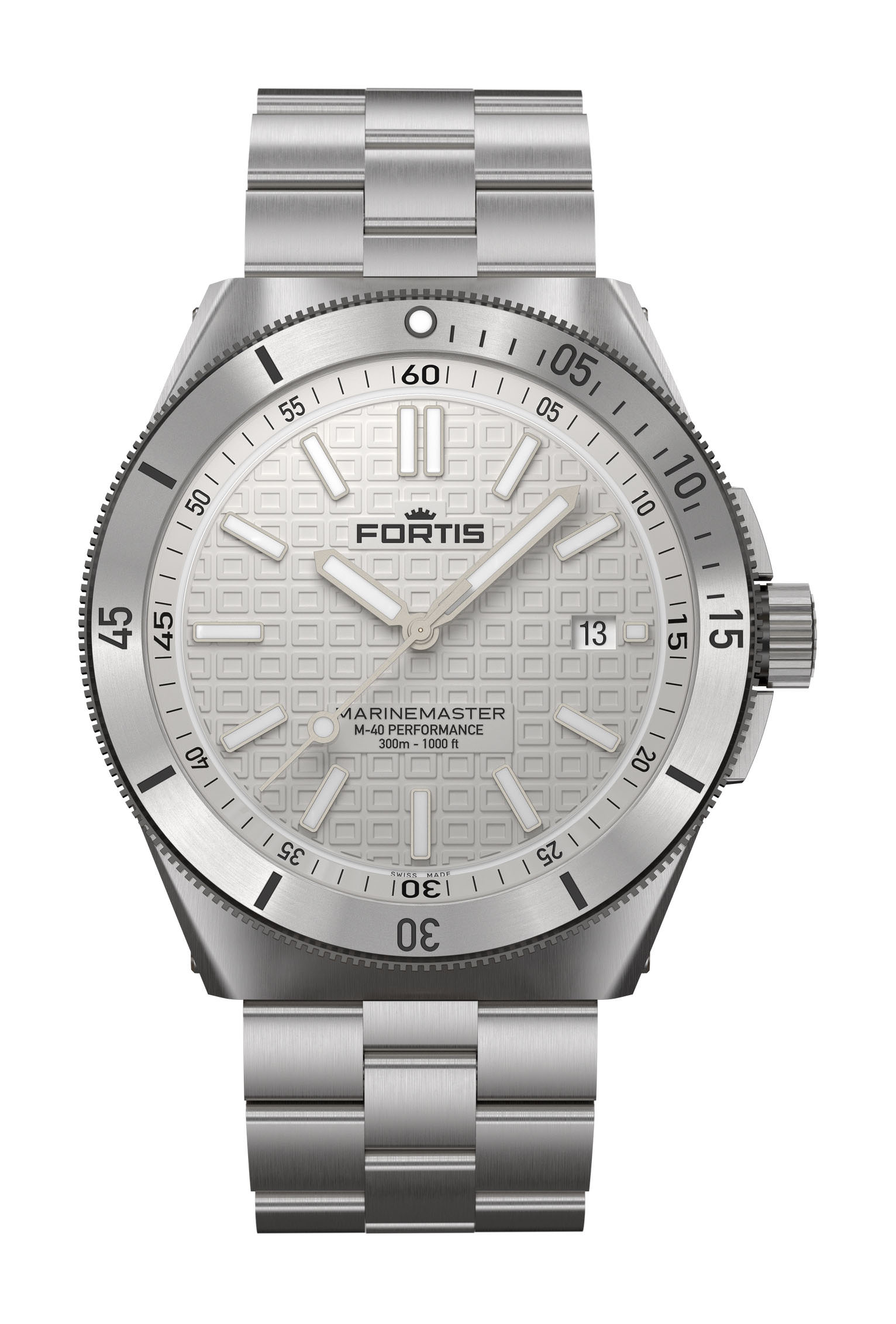 Fortis Marinemaster M-40 Snow White luxury timepiece - detailed view