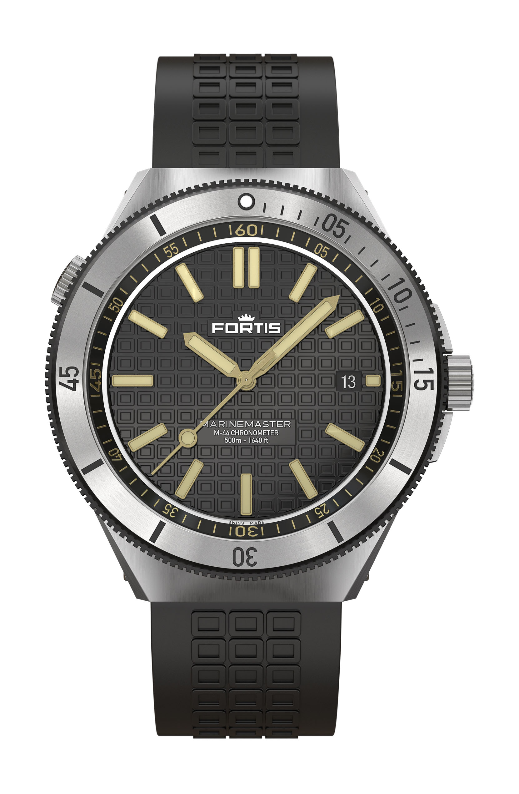 Fortis Marinemaster M-44 Black Resin luxury timepiece - detailed view