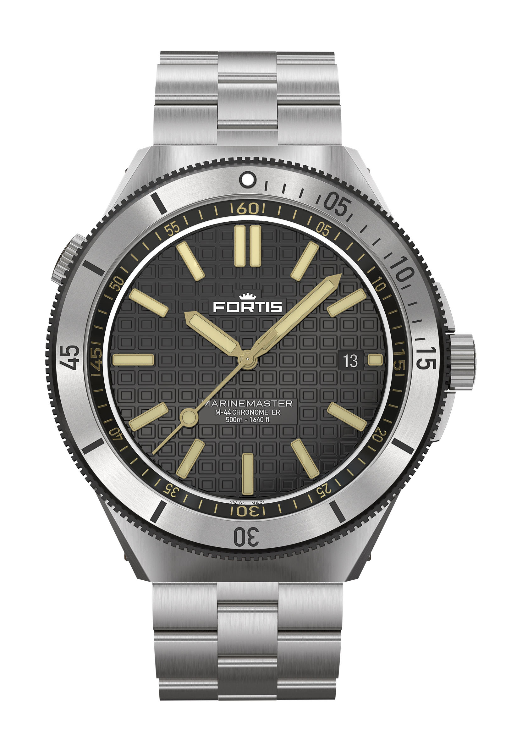 Fortis Marinemaster M-44 Black Resin luxury timepiece - detailed view