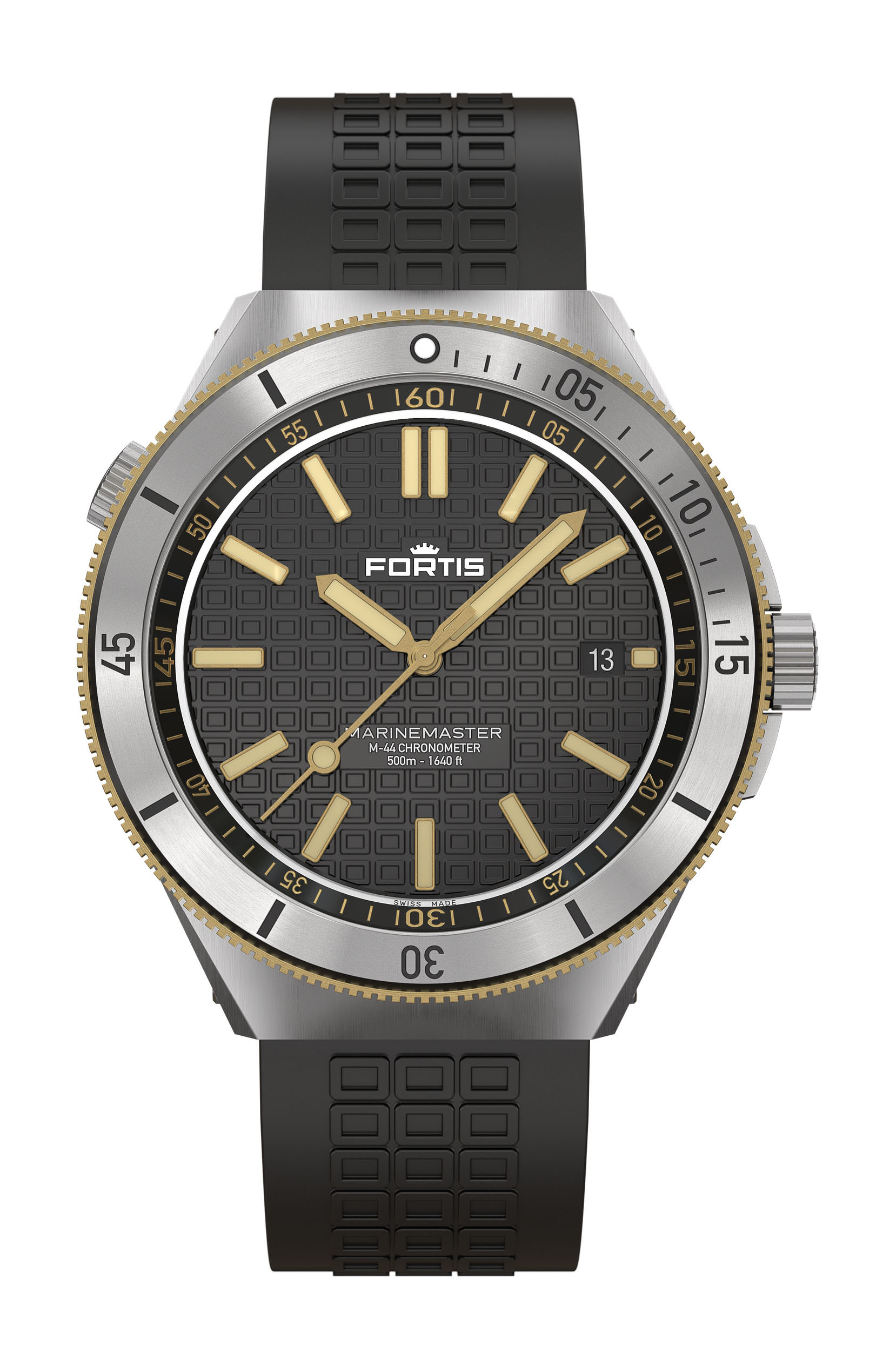 Fortis Marinemaster M-44 Black Resin Gold Limited Edition luxury timepiece - detailed view