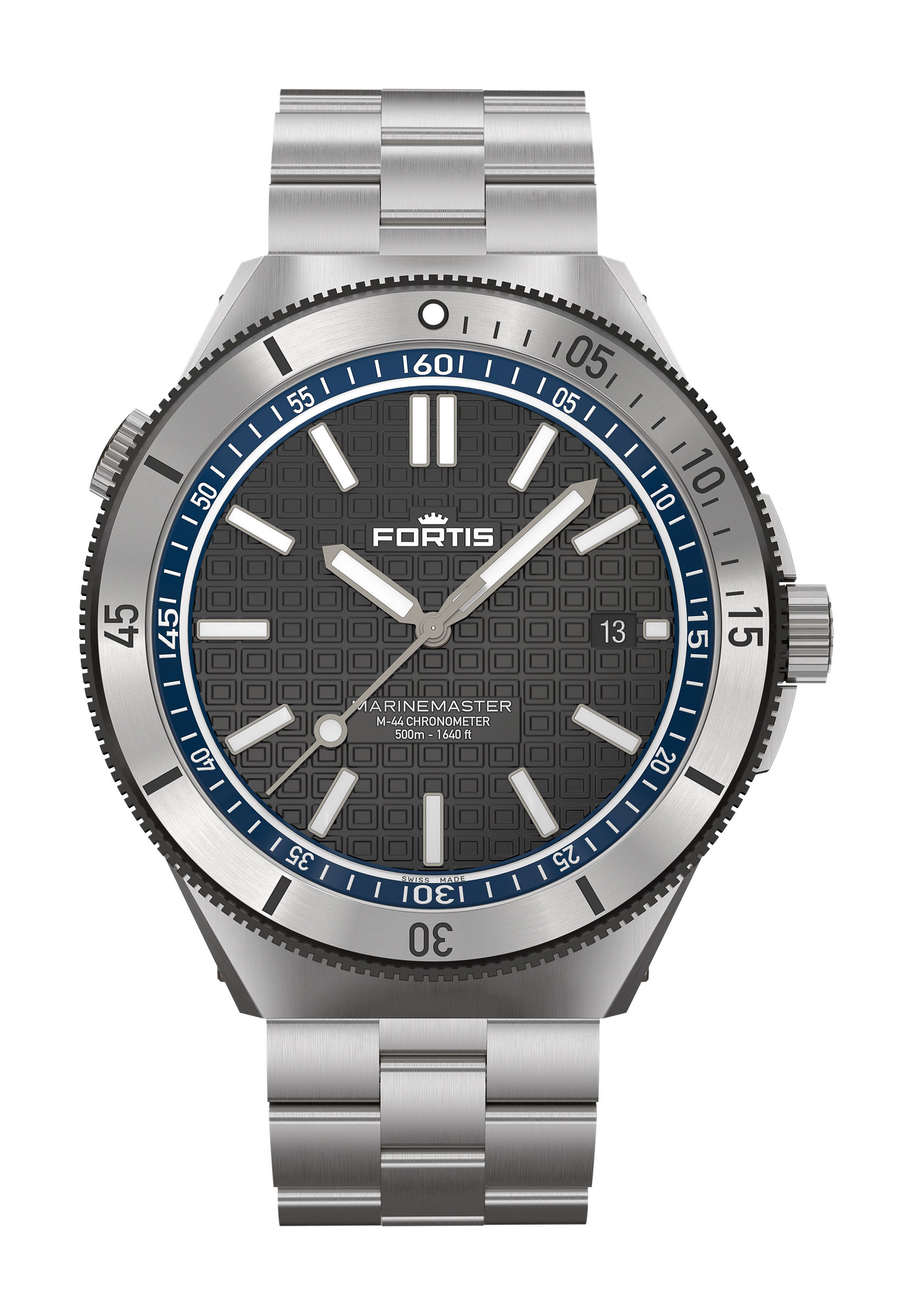 Fortis Marinemaster M-44 Ocean Blue luxury timepiece - detailed view